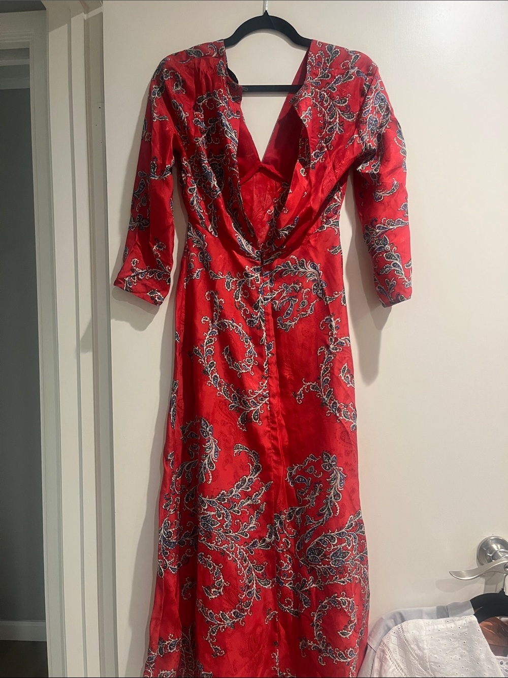 Sandro Silk Blend Talina Red Paisley V-Neck Maxi Dress - Picture 2 of 4